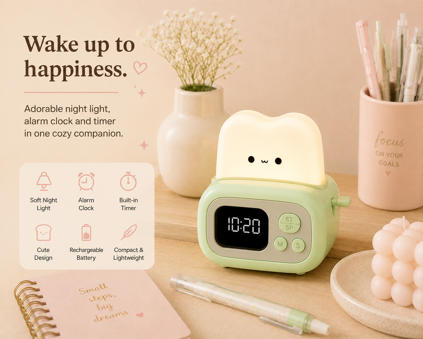 Mochiro Time Toaster™ | Cute Night Light & Alarm Clock